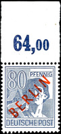 80 Pfg Rotaufdruck Mit Plattendruck-Oberrand Ndgz, Tadellos Postfrisch, Unsigniert, Neuer Fotobefund H.-D. Schlegel BPP  - Autres & Non Classés