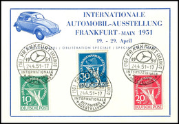 10 Pfg Bis 30 Pfg Währungsgeschädigte, Kpl. Satz Auf Messekarte Zur IAA Frankfurt 1951 Mit Motiv "Volkswagen Käfer", Ent - Autres & Non Classés