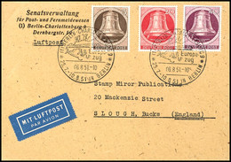 5, 20 U. 40 Pfg. Glocke Links Mit Ersttagssonderstempel "BERLIN-CHARLOTTENBURG/Europazug 25.7.-10.8.51 IN BERLIN/6.8.51" - Sonstige & Ohne Zuordnung