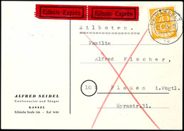 70 Pfg Posthorn Auf Portogerechter Eilboten-Karte Von "(16) KASSEL 7 09.7.54" Nach Plauen Mit Ankunftsstempel, Tadellos, - Sonstige & Ohne Zuordnung