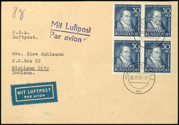 30 + 10 Pfg Helfer Der Menschheit, 4er-Block Auf Luftpostbrief Von "(13a) NÜRNBERG 06.11.51", In Die USA Adressiert, Tad - Sonstige & Ohne Zuordnung