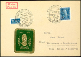 30 Pfg Röntgen Auf Schmuck-FDC Mit Sonderstempel "(22a) REMSCHEID-LENNEP / Die Stadt Des RÖNTGENMUSEUMS 10.12.51" Nach W - Sonstige & Ohne Zuordnung