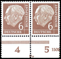 6 Pfg Heuss Mit Wasserzeichen Z, Waagerechtes Paar Mit Unterrand Und Druckerzeichen "Fr" Sowie Teil-HAN "1509...", Tadel - Sonstige & Ohne Zuordnung