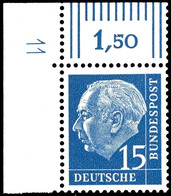 15 Pfg Heuss Mit Linker Oberer Bogenecke Und Druckerzeichen "11" (Pos. 1a), Tadellos Postfrisch, Unsigniert, Kabinett, K - Sonstige & Ohne Zuordnung