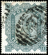 1878, 10 Sh. Victoria Grünlichgrau, Gestempelt Mit Nummernstempel, Sehr Gut Gezähnt, Mittig Dünne Stelle Hinterlegt, Bil - Sonstige & Ohne Zuordnung