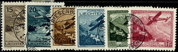 1930, Kpl. Flugpostsatz Mit Schwarzen Triesenberger Stempeln, Tadellos, Mi. 340,--, Katalog: 108/13 O - Liechtenstein