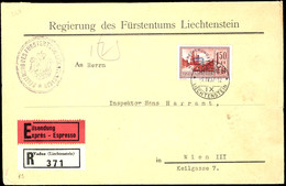 1934, 1,50 Fr. Schwärzlichbraunrot Mit Aufdruck Auf R-Eilboten-Brief Von KGS "VADUZ 9.IV.37" Nach Wien / Österreich Mit  - Altri & Non Classificati