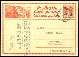 1929, 20 Rp. Ganzsachenkarte Winzer / Schloss Vaduz Von "RIESENBERG 26.VIII.33" Nach Dornbirn, Seltene Karte, Auflage Nu - Sonstige & Ohne Zuordnung