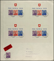 Blockausgabe "Pro Patria 1936", Großbogen Zu 4 Blocks Auf Brief Von Basel Nach Luzern Mit Rücks. Ank.-Stempel, Aufgrund  - Sonstige & Ohne Zuordnung