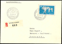 1951, 40 C. Nationale Briefmarkenausstellung Blockmarke Auf R-Brief Mit Entsprechendem SST "LUZERN 6.X.51" Nach Zurzach  - Sonstige & Ohne Zuordnung