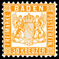 30 Kreuzer Lebhaftgelborange, Tadellos Postfrisch, Kabinett, Gepr. Englert BPP, Mi. 600.-, Katalog: 22a ** - Sonstige & Ohne Zuordnung