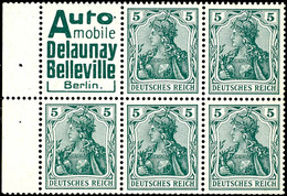 Germania 1911/12, Automobile Delaunay Belleville Berlin + 5 X 5 Pfg Germania, Durch Heftchenschnitt Herstellungsbedingte - Sonstige & Ohne Zuordnung