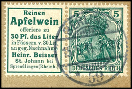 Germania 1911/12, Apfelwein H. Beisser + 5 Pfg Germania, Tadellos Gestempelt "Berlin 15.9.11" Auf Briefstück, Fotoattest - Sonstige & Ohne Zuordnung