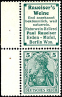 Germania 1911/12, Raueiers Weine + 5 Pfg Germania, Senkrechter Zusammendruck, Tadellos Postfrisch, Unsigniertes Luxusstü - Sonstige & Ohne Zuordnung