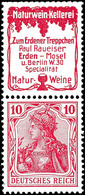 Germania 1911/12, Naturwein Paul Raueiser + 10 Pfg Germania Magenta, Senkrechter Zusammendruck Mit Der Durch Heftchensch - Sonstige & Ohne Zuordnung