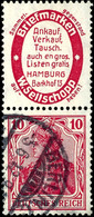 Germania 1911/12, Briefmarken W. Seelschopp + 10 Pfg Germania, Senkrechter Zusammendruck, Gestempelt Mit Datumbrückengit - Sonstige & Ohne Zuordnung