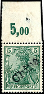 5 Pfennig Germania Reichspost Mit Handstempelaufdruck "China", Postfrische Marke Vom Oberrand (dort Falzrest Und Helle S - Deutsche Post In China