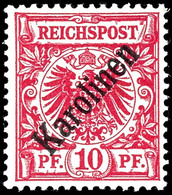 10 Pfg Krone/Adler Mit Diagonalaufdruck "Karolinen", Tadellos Postfrisch, Mi. 200.-, Katalog: 3I ** - Carolinen