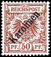 50 Pfg Krone/Adler Mit Diagonalaufdruck "Karolinen", Tadellos Postfrisch, Unsigniert, Mi. 1.800.-, Katalog: 6I ** - Carolines