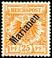 25 Pfg Krone/Adler Gelblichorange Mit Schwarzem Diagonalem Bdr.-Aufdruck "Marianen", Tadellos Ungebraucht Mit Originalgu - Mariana Islands