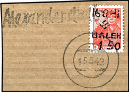 1.50 R Auf 5 Kop. Freimarke Dunkelbräunlichrot, Aufdruck In Type III, Gestempelt Mit Stummen Stempel Vom "15 5 42" Und L - Autres & Non Classés