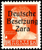 10 Bis 30, 75 Cmi., 1,25 Und 1,75 L., 8 Postfrische Werte, Je Type I Mit Aufdruckfehler "offenes D" (Feld 14), Sign. Lud - Deutsche Bes.: Zara