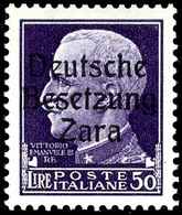 50 Lire Freimarke Mit Aufdruck "Deutsche Besetzung Zara" In Type I, Tadellos Postfrisch, Auflage Nur 47 Exemplare, Gepr. - Deutsche Bes.: Zara