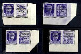 50 Cmi. Mit Propagandafelder, 4 Versch Kpl., Je Type II, Rechts Aufdruckfehler "fettes A" (PF XI, Feld 100), Postfrisch  - Deutsche Bes.: Zara