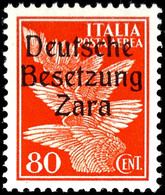 25, 80 Cmi. Und 1 L. Flugpost, Je Type I Mit Aufdruckfehler "abgebrochenes E" (PF VII, Feld 35), Postfrisch, Sign. Ludin - Deutsche Bes.: Zara