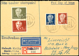 12 Pfg - 2 DM Pieck, 4 Werte Auf Luftpost-R-FDC Von "BERLIN N 54c 27.5.50" Nach Hilldale / USA Mit Ankunftsstempel, Tade - Sonstige & Ohne Zuordnung