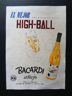 Kuba / Cuba Bacardi Original Reklameschild Um 1950,Poster Seriegraphie Rum High Ball, Santiago De Cuba, Ron Santiago Ron - Plaques En Carton
