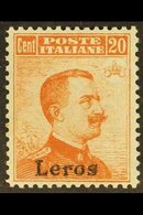 LEROS  1917 20c Orange, No Watermark, Sassone 9, Mi 11V, Never Hinged Mint, Good Centring. For More Images, Please Visit - Aegean