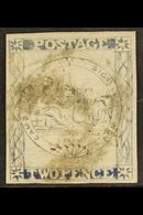 NEW SOUTH WALES  1850 2d Ultramarine Sydney View Plate III, Double Lines On Bale, SG 30c, Four Margins And Lightly Cance - Other & Unclassified