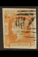 NEW SOUTH WALES  1851-52 1d Brick Red Laureated On Bluish Paper, SG 48, Four Good Margins And Neat Part Numeral Cancel.  - Other & Unclassified