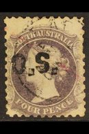 SOUTH AUSTRALIA  OFFICIAL 1874 4d Dull Purple, Perf. 10, SG O1, Fine Cds Used, Scarce Issue. For More Images, Please Vis - Sonstige & Ohne Zuordnung