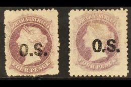 SOUTH AUSTRALIA  OFFICIAL 1876-85 4d Deep Mauve, SG O24, Two Very Distinct Shades, Fresh Mint, One With Small Hinge Thin - Other & Unclassified