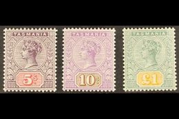 TASMANIA  1892-99 5s, 10s & £1 Top Values, SG 223/225, Never Hinged Mint. Superb And Fresh, Rare In This Condition (3 St - Other & Unclassified