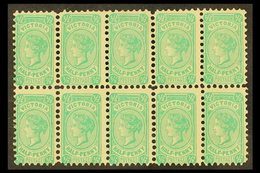 VICTORIA  1901-10 ½d Blue-green, Die I, Wmk Sideways, SG 384, Never Hinged Mint Block Of 10. For More Images, Please Vis - Autres & Non Classés