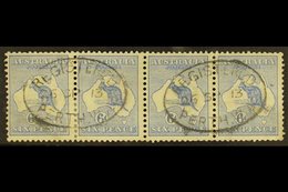 1913-14  6d Ultramarine Kangaroo, SG 9, A Used Strip Of Four With Oval "REGISTERED / PERTH" Cancels Of 06 SP 13, The Lef - Other & Unclassified
