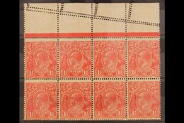 1926-30 DRAMATIC MIS-PERFORATED  1½d Scarlet Perf 14, SG 86, Upper Marginal Block Of Eight Showing In The Margin Two Fur - Sonstige & Ohne Zuordnung