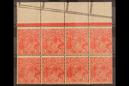 1926-30 DRAMATIC MIS-PERFORATED  1½d Scarlet Perf 14, SG 86, Upper Marginal Block Of Eight Showing In The Margin Two Fur - Altri & Non Classificati