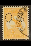 OFFICIAL  1914 4d Orange-yellow Roo Punctured 'OS', SG O21a, Fine Cds Used, Good Centring, With 2009 RPSL Photo-certific - Other & Unclassified