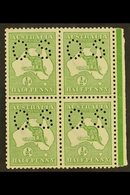 OFFICIALS  1913 ½d Green, Punctured "O S" (smaller Letters, SG Type O2), Right Marginal Block Of 4, SG O16, Fine Mint, H - Other & Unclassified
