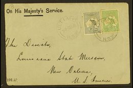 OFFICIALS ON COVER  1914 "OHMS" Cover To USA, Franked With ½d & 2d Roos Punctured "OS / NSW," Tied By ULTIMO 8.9.14 Post - Other & Unclassified