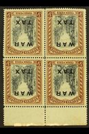 1919  3d Black And Brown "WAR TAX" With WATERMARK INVERTED, SG 105w, Never Hinged Mint BLOCK OF FOUR With Sheet Margin A - Other & Unclassified