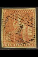 1852  (4d) Brownish Red On Blued Paper, SG 5, Very Fine Used With Good Margins All Round And Neat Barred "1" Cancel. Ex  - Barbades (...-1966)