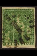 1855-58  (½d) Green Britannia, SG 8, Four Good To Large Margins And Neat "1" Cancel. For More Images, Please Visit Http: - Barbades (...-1966)