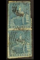 1860  (1d) Pale Blue, Pin Perf 14, Britannia, SG 14, Unsevered Vertical Pair, Lower Stamp With Faults And Perfs To 3 Sid - Barbados (...-1966)