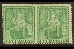 1861 - 70  (½d) Blue Green, No Wmk, Rough Perf 14/16, SG 21a, Very Fine Mint Pair, Large Part Og. For More Images, Pleas - Barbados (...-1966)