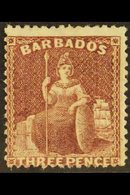 1873  3d Brown-purple Britannia, SG 63, Mint With Good Colour And Large Part Gum, Centred To Lower Left. For More Images - Barbades (...-1966)
